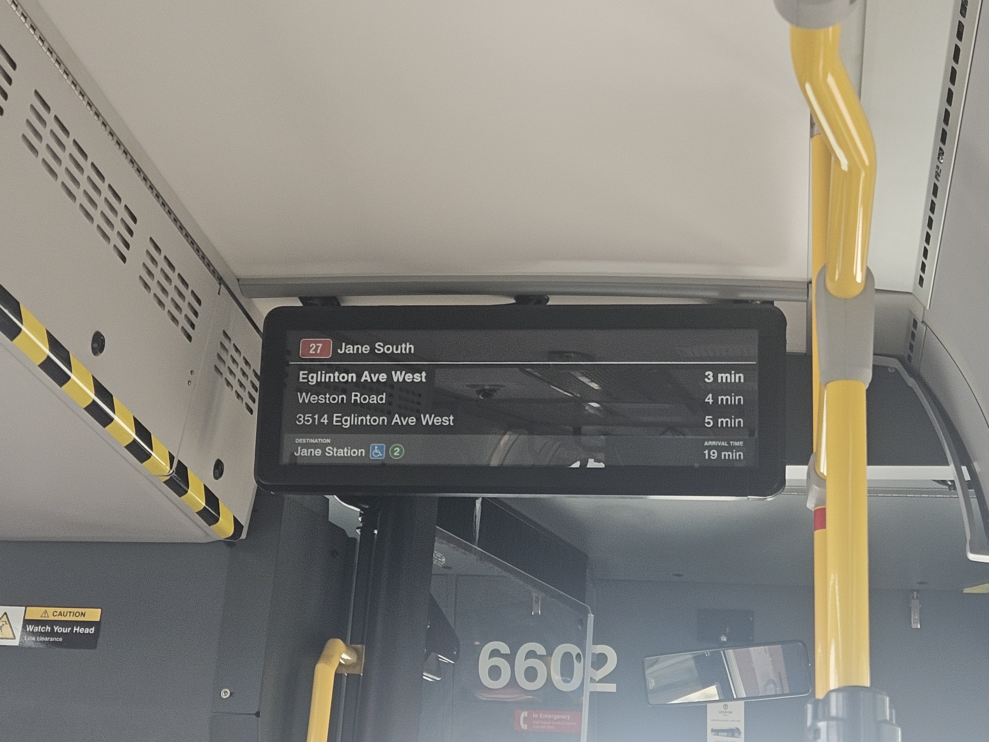 New TTC bus screen showing route information